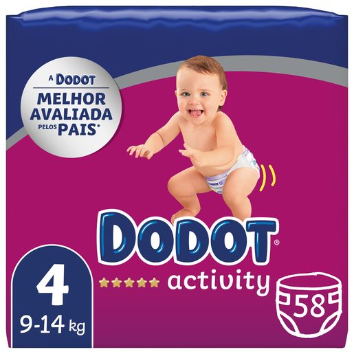 DODOT Fraldas Activity Tamanho 4 (9-14 kg) 58 un